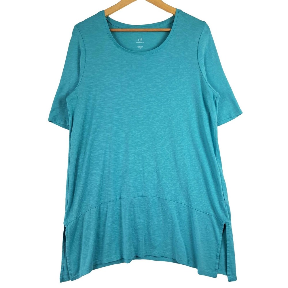 J Jill Pima Dipped Hem Tunic Womens Size Large Tall Blue Short Sleeve Minimalist